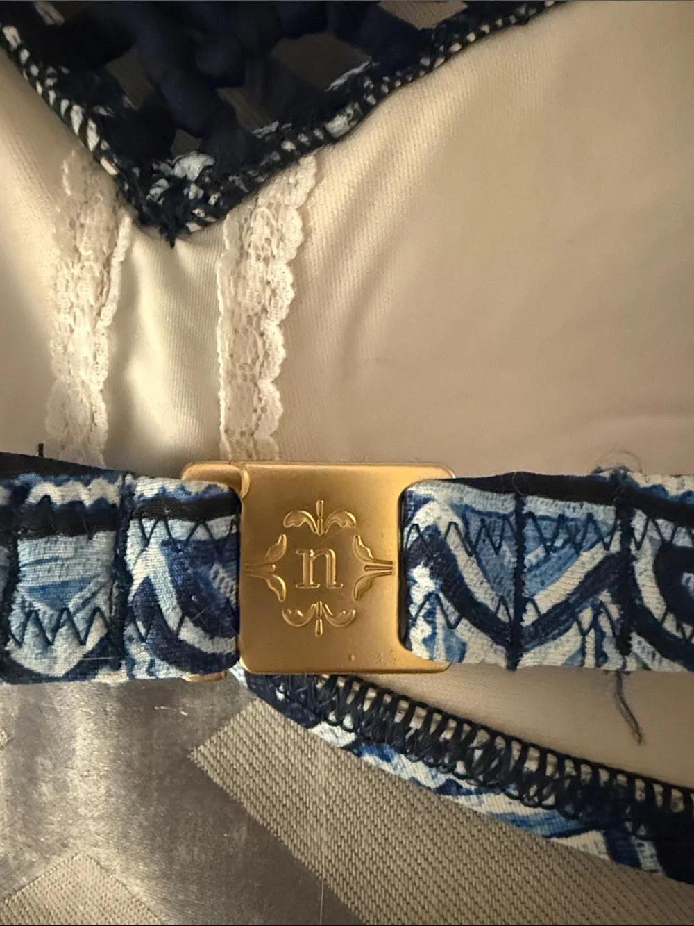 Nanette Lepore Blue Navy Patterned Bandeau Bikini